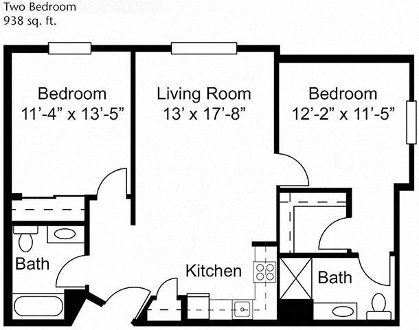 Two bedroom Two bathroom Floor Plan Two bedroom Two bathroom Floor Plan at Cogir of Stock Ranch, Citrus Heights, California